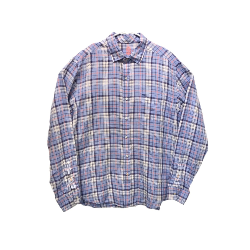 J. McLaughlin Men's Size XL Gramercy Classic Blue Shirt in Plaid 100% Linen